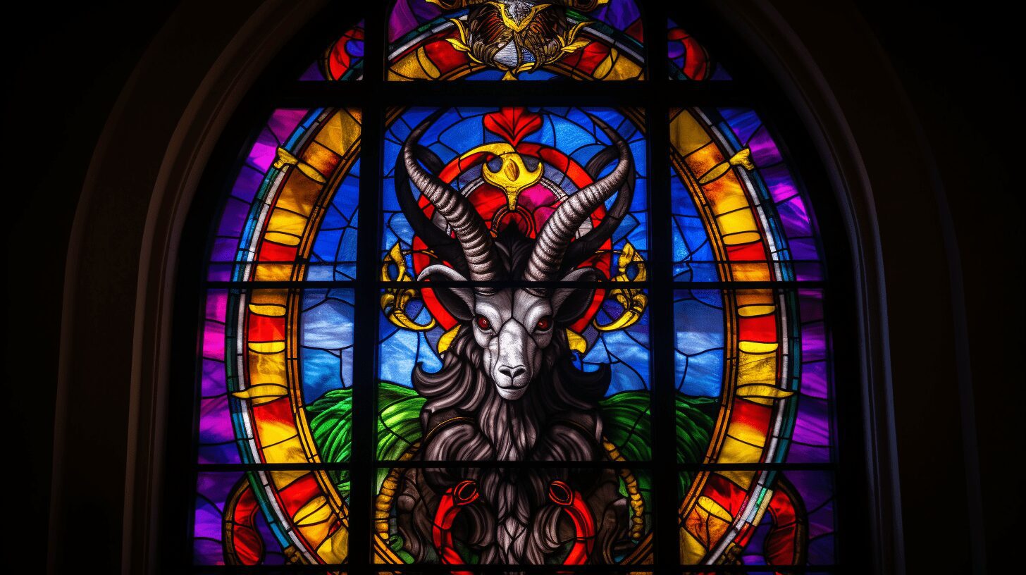 baphomet stained church glass